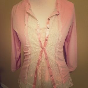Fleurish Blush&Cream lace knit sweater